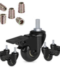 2 Inch Swivel Caster Wheels With Locking Brake, Threaded 3/8-16 UNC Imperial Stem, heavy duty pack of 5 with screw inserts
