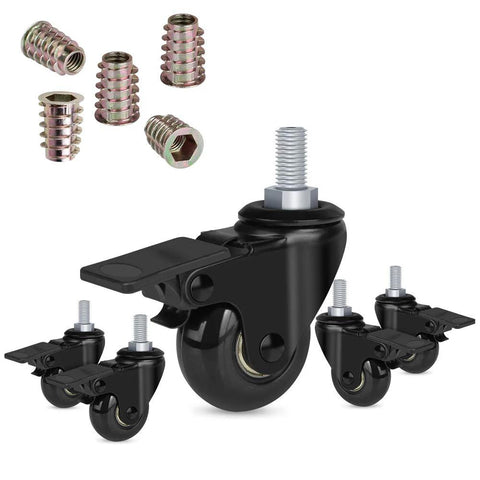 2 Inch Swivel Caster Wheels With Locking Brake, Threaded 3/8-16 UNC Imperial Stem, heavy duty pack of 5 with screw inserts