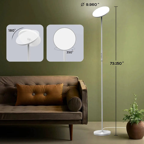 Smart Floor Lamp WiFi With Alexa And Google Home, 24W RGBW Dimmable Torchiere in living room with rotation angles
