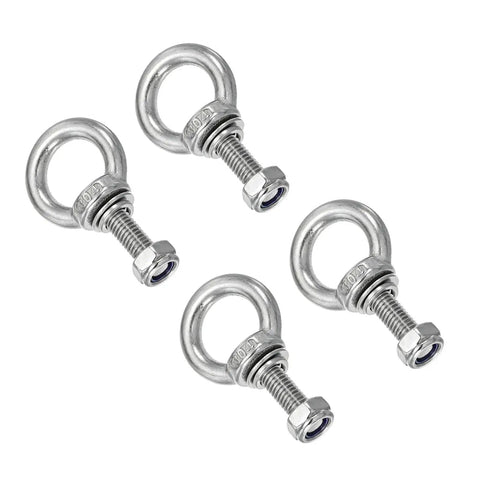 Rugged 304 Stainless Steel Eye Bolt M8x40mm With Lock Nuts And Spring Washers For Lifting, Hanging, And Tie Down Heavy Loads On Trailers, Trucks, And Outdoor Gear.