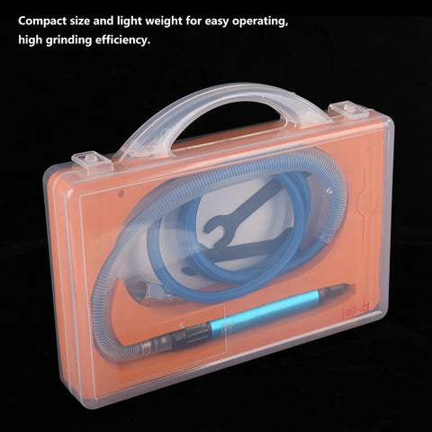 Top Shelf Pneumatic Grinding Pen And 35000RPM Air Die Grinder For Quick Trim Work, compact case with hose and tool.