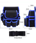 Multi Functional Electrician Pouch Tool Holder Waist Bag In Blue Durable Fabric With Large Main Pocket And Front Pocket For Securing Pliers Screwdrivers Mini Flashlights And Small Tools On The Job Site. with 125cm belt