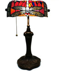 Dragonfly Tiffany Style Stained Glass Desk Lamp for Reading and Working, red glass, 10x16 inch, adjustable light, bulb not included