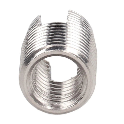 20Pcs Slotted Self Tapping Threaded Inserts Kit M16 By One Point Five 22mm Stainless Steel Helicoil Style Thread Repair For Cars And Trucks No Pre Tap Required High Tensile Strength Durable Fix, close-up of slotted insert