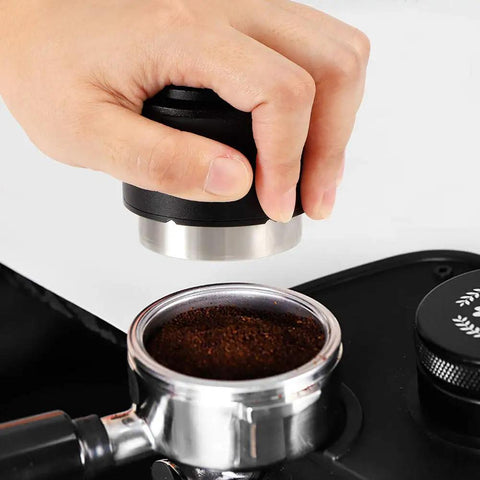 Pro Grade 51mm Coffee Distributor Leveler Heavy Duty Stainless Steel Espresso Tool pressing down coffee grounds evenly