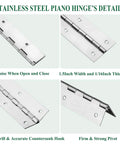 Heavy Duty Piano Hinges Set Of Four, 2 Inch Open Width And 16 Inch Continuous Length, 0.06 Inch Thick Stainless Steel With Pre Drilled Holes