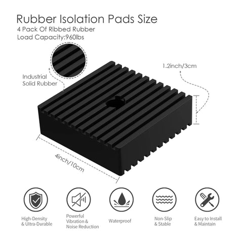 4 Pack Shock Pad Set For Air Compressors And Heavy Machinery, Solid Rubber Anti Vibration Pads, Heavy Duty 4x4x1.2 Inches Dampening Feet For Generators And Equipment