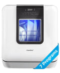 Slick Countertop Dishwasher With Built In Six Liter Water Tank, Portable Mini Cleaning Station Featuring Seven Custom Wash Cycles UV Sanitization, Auto Open Dry Door And No Sweat Setup For Dorms, Rvs Or Tiny Kitchens, White, front view with digital display