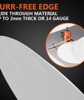 Power Drill Nibbler Attachment With 360 Degree Adjustable Double Head Metal Sheet Cutter shown cutting metal sheet with smooth edge
