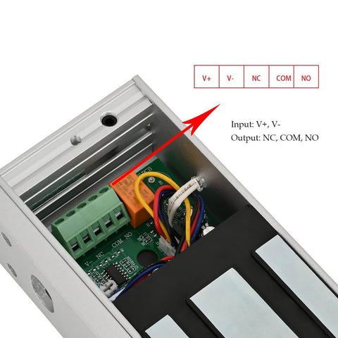 Close-up of the 5 wire output system on Heavy Duty Magnetic Lock With 600 Lbs Holding Force For 12V Access Control and LED status.