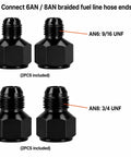 Black 6AN and 8AN adapters for Aluminum Engine And Transmission Oil Cooler Kit With Stacked Plate 30 Row Includes 6AN And 8AN Adapters.