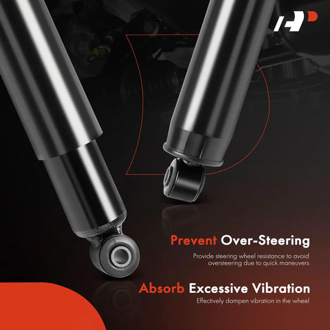 Beefed-Up Heavy Duty Front Steering Linkage Drag Link Tie Rod Kit For Dodge Ram 1500 2006 To 2008 Extended Crew Cab 4WD Ram 2500 2003 To 2010 Ram 3500 2003 To 2010 And Ram 2500 2011 To 2013 4WD black steering damper close-up
