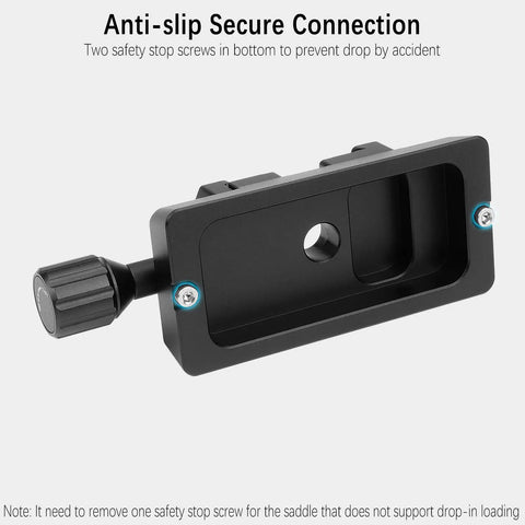 Dovetail Adapter Plate With Clamp for Vixen Style Saddles, Arca Swiss Compatible Mount Base showing anti-slip connection feature