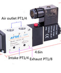 4V210-08 Quarter Inch PT Pneumatic Solenoid Valve Pilot Operated 2 Position 5 Way Aluminum Alloy Body DC24V, 4.6 x 0.8 x 2.6 in
