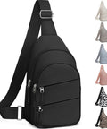 Crossbody Sling Bag For Men And Women, Lightweight Outdoor Travel Backpack, Small Hiking Daypack in black, with adjustable strap and zip pockets.