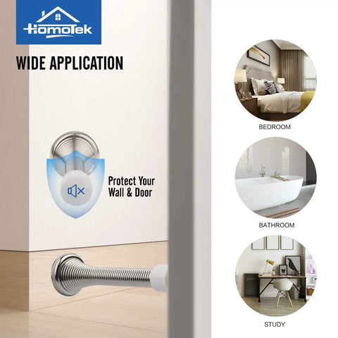Dang Sturdy 12 Pack Spring Door Stops With Rubber Bumpers, Heavy Duty Satin Nickel Baseboard Guards used in various rooms.