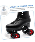 Rubber Brake Block Stopper Kit For Roller Skates And Quad Skates shown on black skate with adjustable toe stop