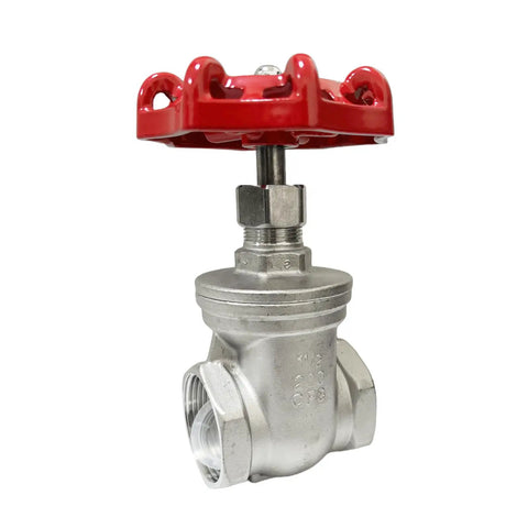 Two Pack Workhorse Heavy Duty Gate Valve One And A Half Inch NPT Stainless Steel Female To Female Thread Rotary Sluice Valve Industrial Grade 200 Psi Rating Up To 365F For Water Oil And Noncorrosive Gases, front view