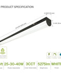 4-Foot Linear LED Shop Lights With Emergency Backup Battery 25W-40W 120-277V 3500K-5000K Linkable High Bay Lighting diagram
