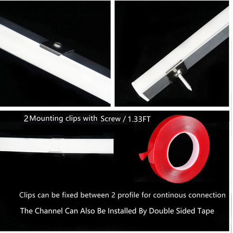 Six Pack 16 Inch V Shape LED Strip Black Channel for Corner Mount with Anti UV Diffuser, mounting clips and tape shown