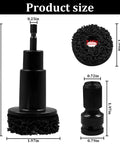Heavy Duty Car Wheel Hub Cleaning Tool Kit With Eight Impact Resistant Heads And Universal Adapter For Hardcore Rust Scaling Brake Dust Polishing And Wheel Stud Resurfacing Rock Solid Build size display with dimensions of cleaning heads and adapter.