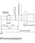 Technical diagram of Premium 20mm Ball Screw With Long Pitch 40mm Lead, 1160mm Length, nut, BK15/BF15 end supports and components