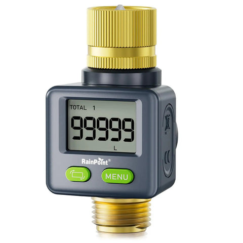 All Direction Water Flow Meter With Brass Inlet And Outlet 180 Degree Screen Flip for easy gallon and liter readouts