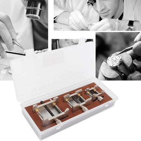 3 Piece Watch Repair Tool Set With Plastic Movement Holder for Adjusting And Disassembling Movements Handy Pro Grade Maintenance Kit