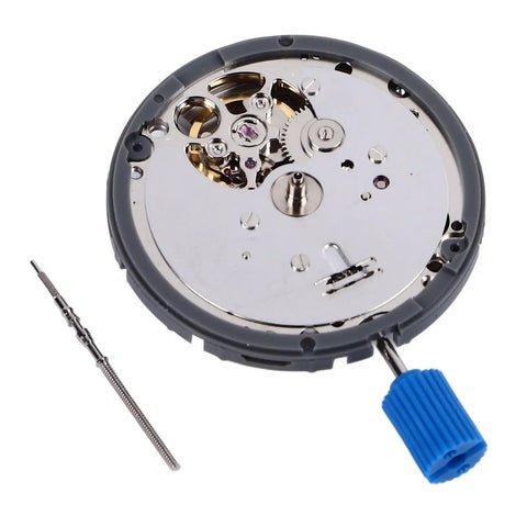 NH39A Automatic Mechanical Watch Movement Drop In Replacement with metal gears and blue knob, includes stem and box