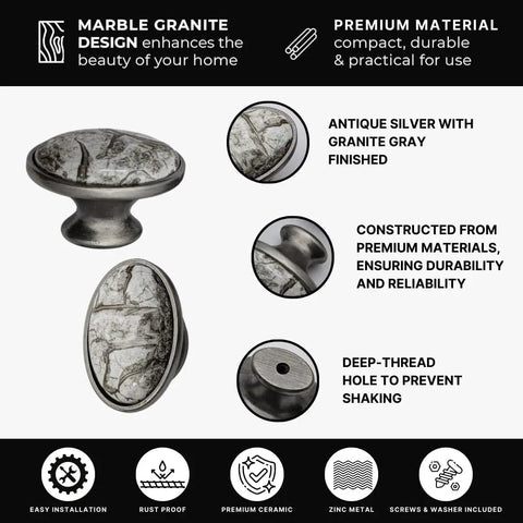 Solid Set Of Twenty Antique Silver And Gray Marble Oval Ceramic Cabinet Knobs Serving Dope Vintage Vibes That Will Level Up Your Kitchen Bedroom Or Bathroom Vanities Today.