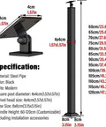 Premium Black Wrought Iron Stair Railing Posts For Deck And Balcony With Modern Balusters And Flat Brackets Pre Drilled Straight Up Solid Design 25 Pack specifications showing sizes and features.