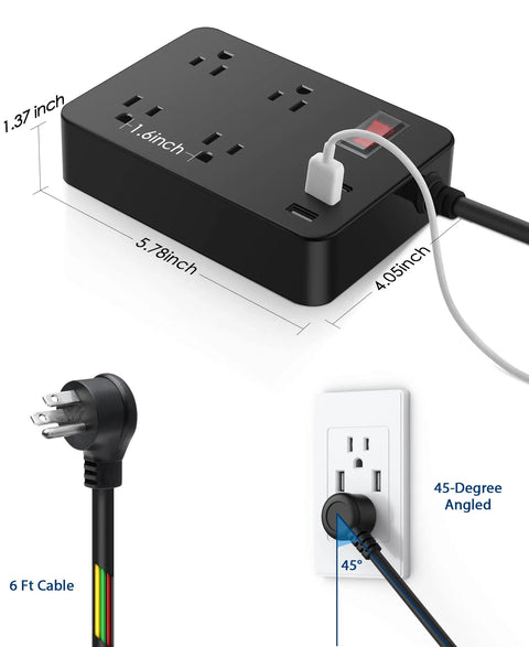 Weatherproof Outdoor Power Strip With 4 Outlets And 3 USB Ports, IPX4 Water Resistant Surge Protector, 6ft Cord, Flat Plug