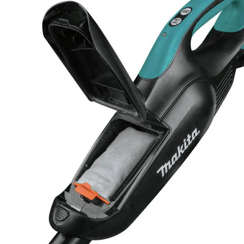 Close-up of the Cordless Vacuum For Workshop And Home, 18V LXT Tool Only dust bag compartment open.