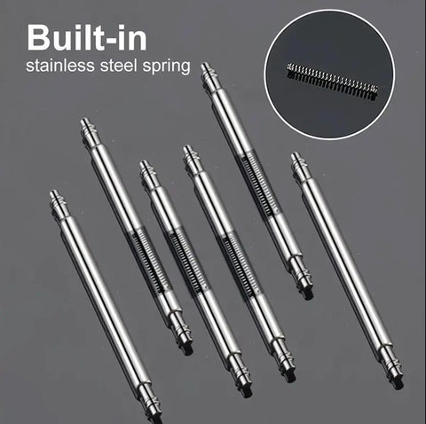 Slick Stainless Steel Watch Band Spring Bar Pins Kit With Removal Tool 360 Pieces 1.5mm Diameter showing six spring bars for watchbands.