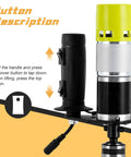 Close-up of Consfly Electric Tapping Machine for Wood Plastic Metal showing button functions for precise threading operations.