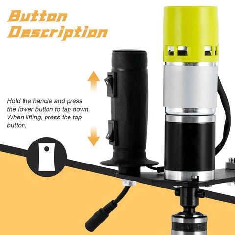 Close-up of Consfly Electric Tapping Machine for Wood Plastic Metal showing button functions for precise threading operations.