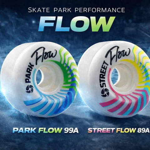Flow Skate Park Roller Skate Wheels 89A Street For Street Park Ramps And Bowls Set of 4 Easy Glide Wheels in blue and pink