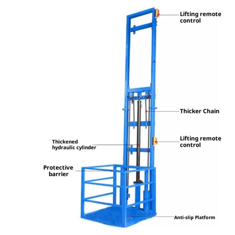 Heavy Duty Electric Lifting Platform Guide Rail Scissor Lift Table With Smooth Operation And 500kg Capacity showing remote control, hydraulic cylinder.