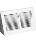 Triangular Baseboard Floor Register With Ten Inch Duct Opening And Eleven And Three Eighths Inches By Six And Seven Eighths Inches Overall White Finish For Easy Install In Residential Duct Systems Durable Powder Coat Wall Vent, shown from front angle.