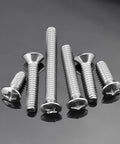 50 Pack Of 18 8 304 Stainless Steel Phillips Oval Head Machine Screws 10 24 By 5 8 Inches, assorted sizes on dark background.