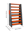 Side view of Heavy Duty CNC Tool Holder Rack Storage Organizer With Eight Row Metal Shelf, dimensions labeled.
