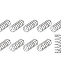 METALLIXITY 304 stainless steel compression springs, 0.8x10mm OD, 25mm free length; set of ten in silver, flat lay.