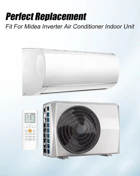 Replacement DC Brushless AC Motor For Midea Inverter Indoor Unit, 310V 58W 1350R/Min CCW shown with AC unit and remote