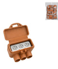 Rock Solid Pro Grade Aluminum To Copper Wire Connectors 3 Port Screw Terminal Blocks Pre Filled With Oxide Inhibitor Orange in open position.
