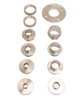 Set of solid brass router template bushings for precision routing, part of Heavy Duty Solid Brass Router Template Guide Set.