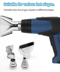 Four Pcs Heat Gun Nozzle Kit Pro Grade Stainless Steel Reflector Nozzle Curved Nozzle And Round Nozzles featuring different shapes with a hot air gun.