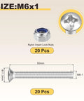 Tough As Nails Phillips Head Machine Screws And Lock Nuts Kit M6 X 50mm showing 20 steel bolts and 20 nylon lock nuts.