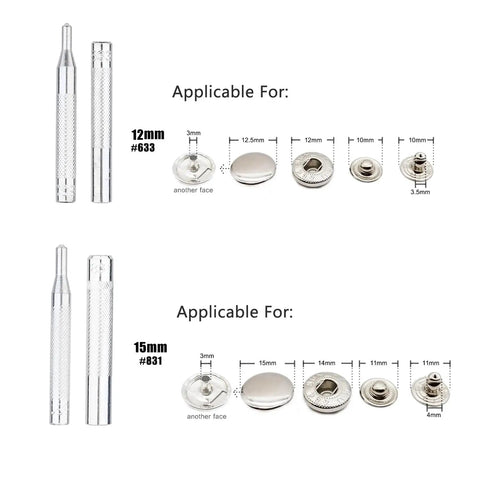 7 Pack Leather Rivet Setter Tools Kit for Leathercraft with Die Punch Snap Fasteners and Rivets, applicable for 12mm and 15mm sizes