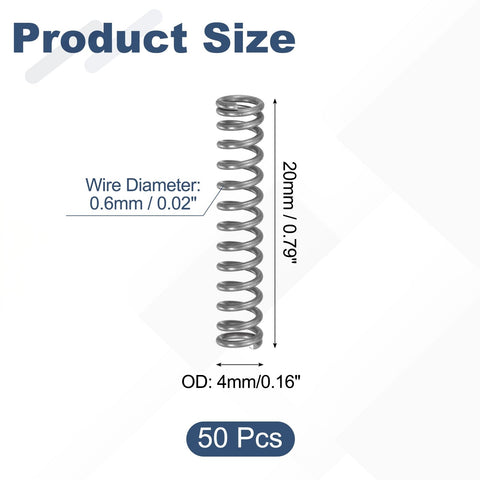 50 Pack Stainless Steel Pen Springs 0.5mm Wire 4mm Outer Diameter 20mm Length High Elasticity Compression Springs for DIY