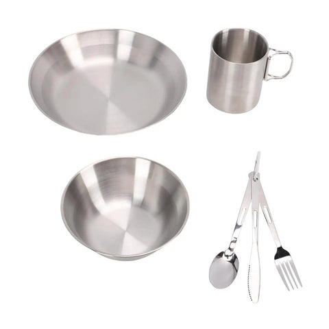 Outdoor Camping Utensil Set With 304 Stainless Steel Cutlery Thickened Cup Bowl And Plate Double Layer Vacuum Cup Lightweight 546g Mess Kit